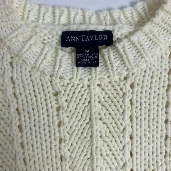 Ann Taylor Women's Beige Chunky Knit Pullover Sweater Size M Casual - Picture 5 of 14